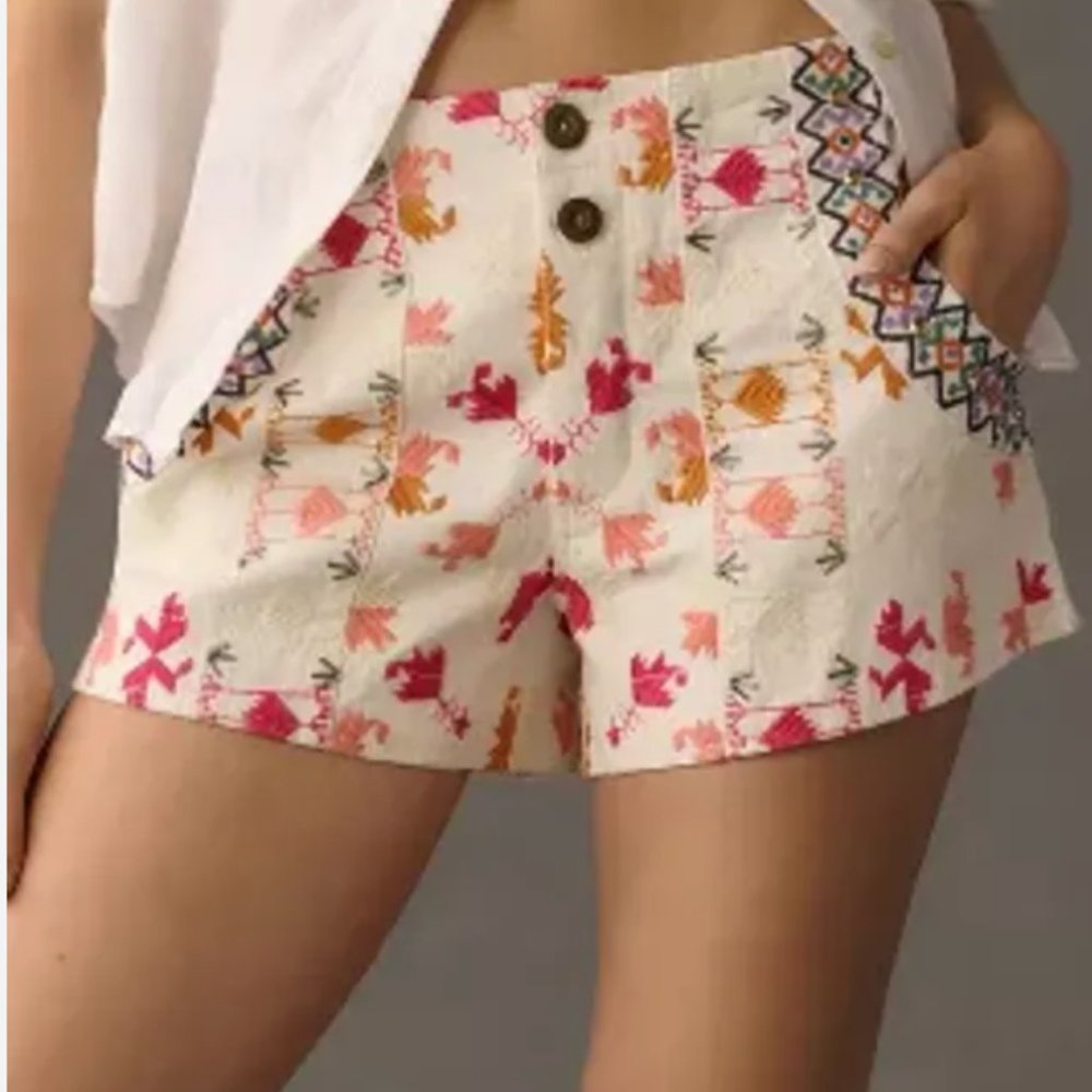 Anthropologie Embroidered Shorts